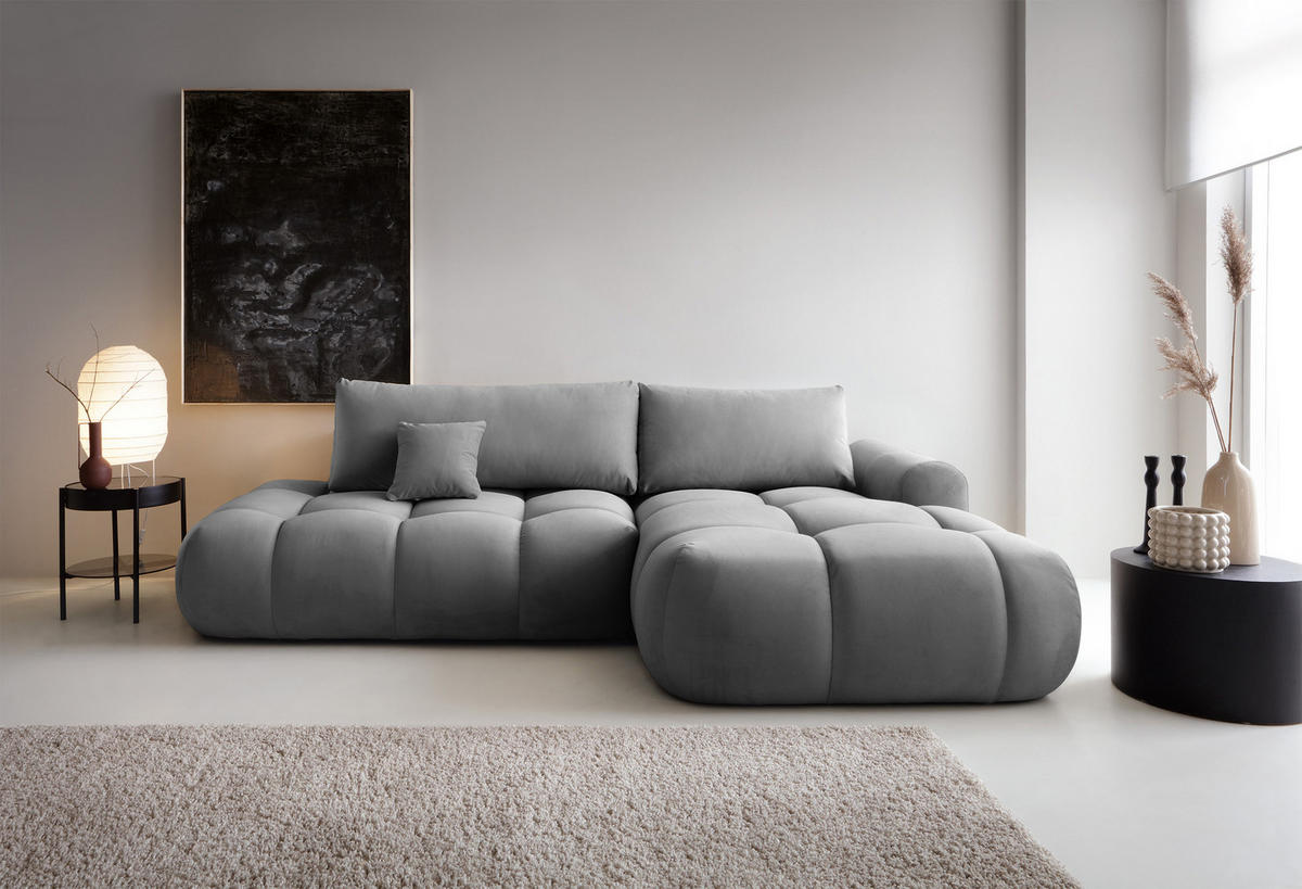 ECKSOFA Ombo Grau Velours 280 cm - Schwarz/Grau, Kunststoff/Textil (284/167cm) - Selsey