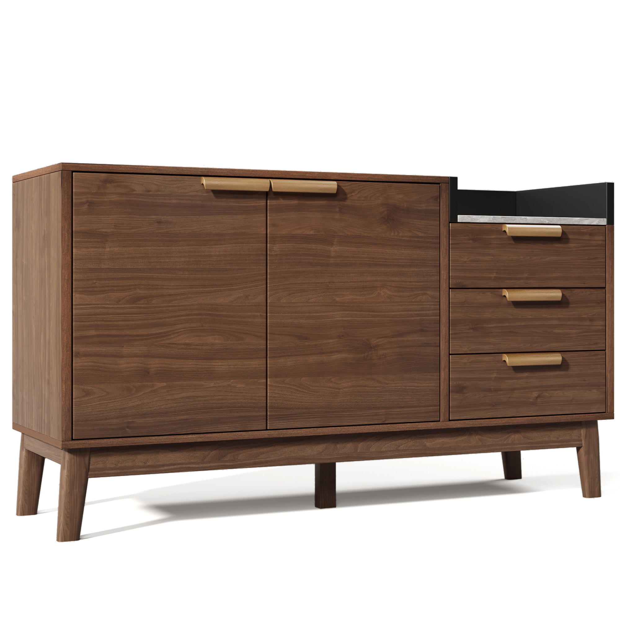 SIDEBOARD Holzoptik Braun, mit 2 Türen, 3 Schubladen und offenem Ablagefach, 120/40/77 cm - Nussbaumfarben, Holzwerkstoff (120/77/40cm) - WISHDOR