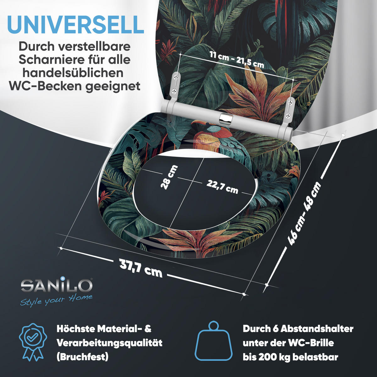 WC-SITZ mit Absenkautomatik & Top Fix Exotic - Multicolor, Holzwerkstoff (37.7/5.5/48cm) - Sanilo