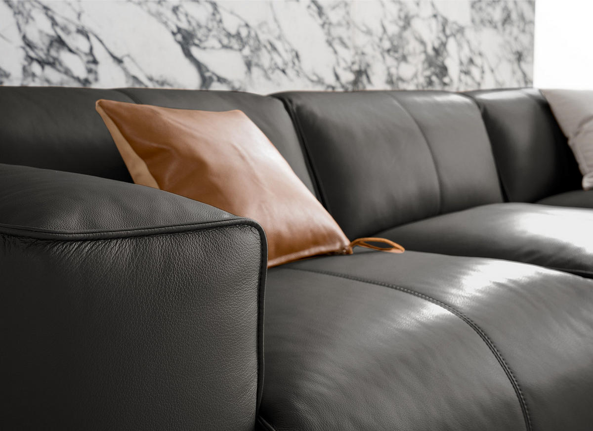 3-SITZER ECKSOFA mit Longchair - Schwarz/Grau, Leder/Kunststoff (284/173cm) - home24