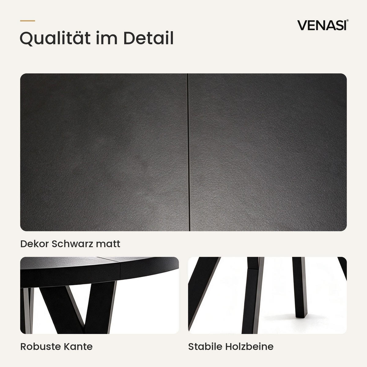 ESSTISCH ausziehbar rund 90-190 cm ATO Schwarz, Auszugstisch mit Einlegeplatte - Schwarz, Holzwerkstoff (90/90/77cm) - VENASI MÖBEL