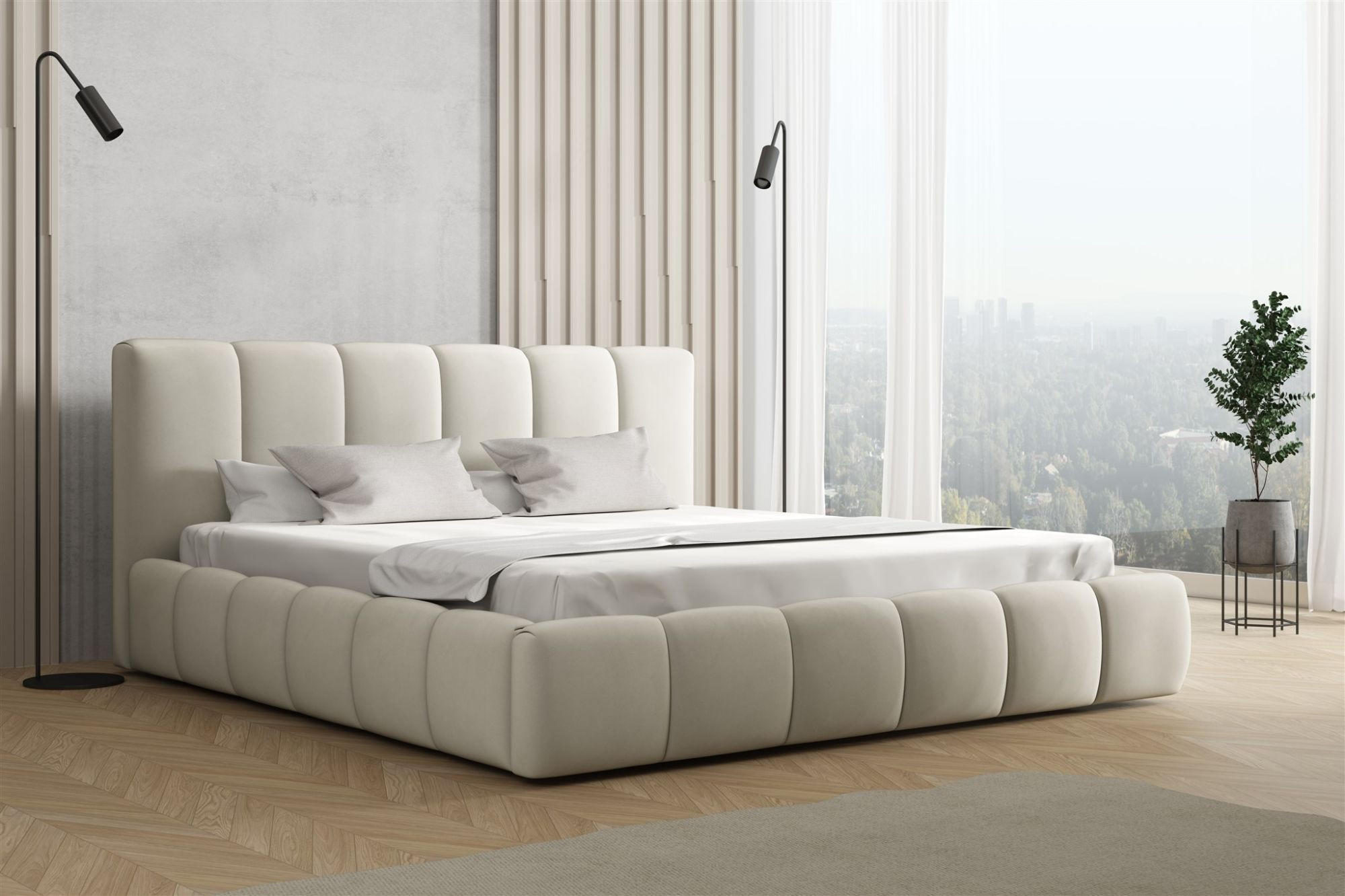 POLSTERBETT Giulia Magic Velvet Komplett - Beige, Holzwerkstoff/Textil (200/200cm) - Fun Möbel