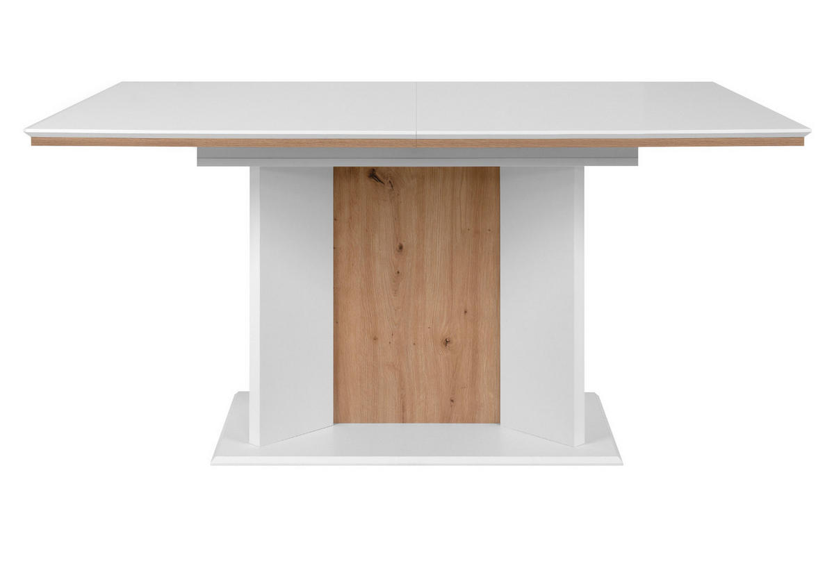 ESSTISCH weiß, Eiche Artisan, Säulentisch ausziehbar 160 - 200 x 90 cm - Weiß/Eiche Artisan, Holzwerkstoff (160/90/76cm) - Furn.Design