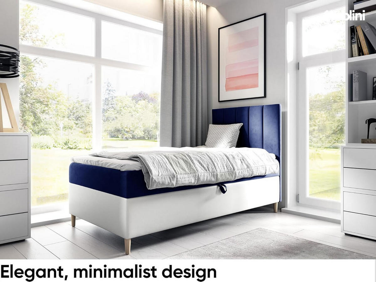 KINDERBETT MAYA 1 - Dunkelblau/Weiß, Holzwerkstoff (82/208cm) - Meblini