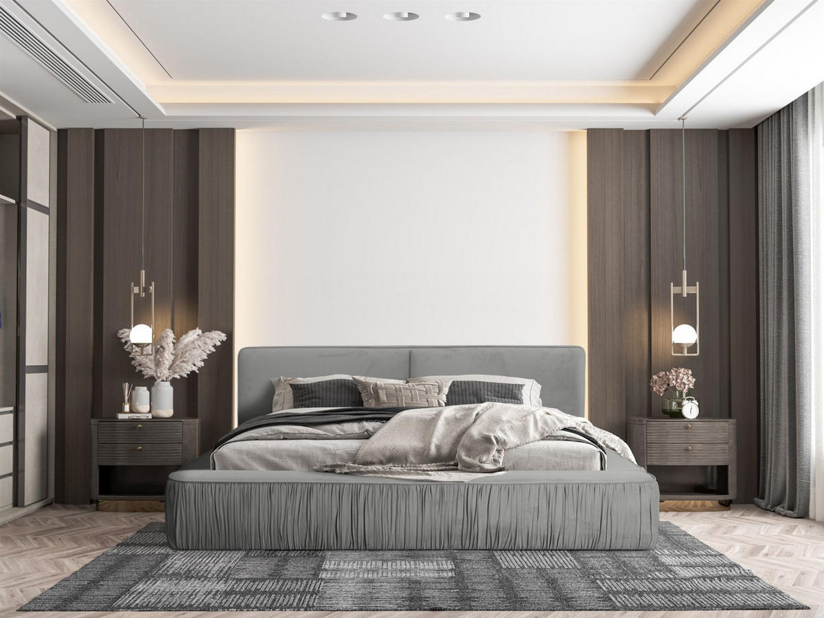 POLSTERBETT Lexie In Riviera Komplett - Grau, Holzwerkstoff/Textil (180/200cm) - Fun Möbel