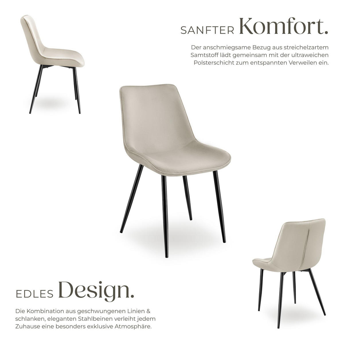 STUHL 8er Set Monroe 48 x 59 x 82 5 cm creme - Creme, Textil (48/82.5/59cm) - tectake