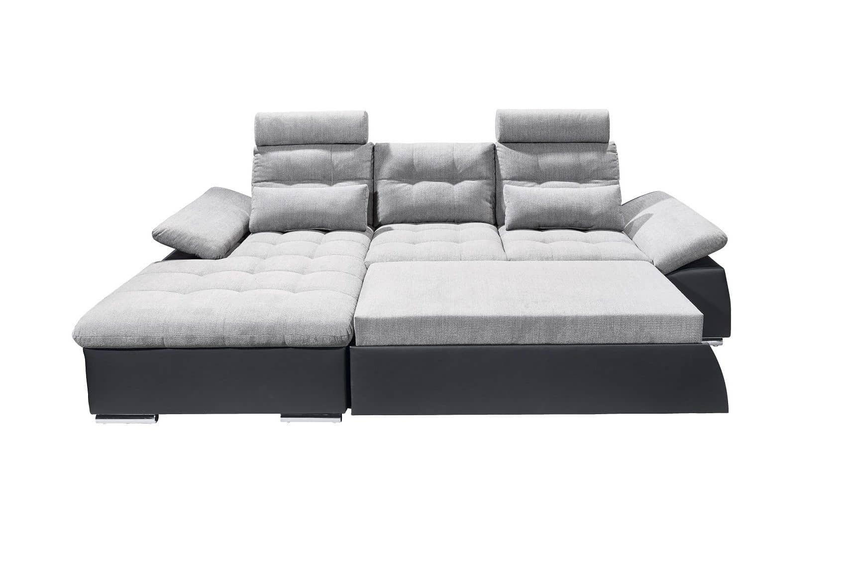 ECKSOFA mit Schlaffunktion und verstellbaren Armlehnen - Chromfarben/Hellgrau, Kunststoff/Textil (268/170cm) - ed exciting design