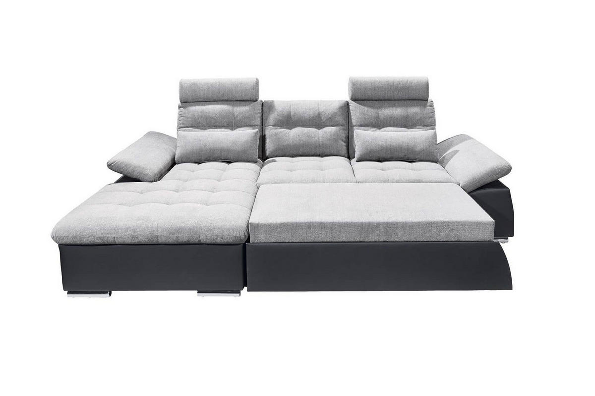 ECKSOFA mit Schlaffunktion und verstellbaren Armlehnen - Chromfarben/Hellgrau, Kunststoff/Textil (268/170cm) - ed exciting design