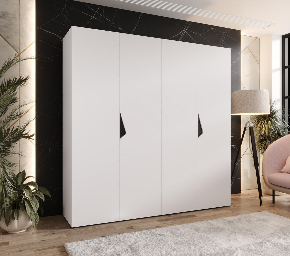 DREHTÜRENSCHRANK 202/200/52 4-türig - Schwarz/Weiß, Holz/Metall (200/202/52cm) - Abiks Möbel