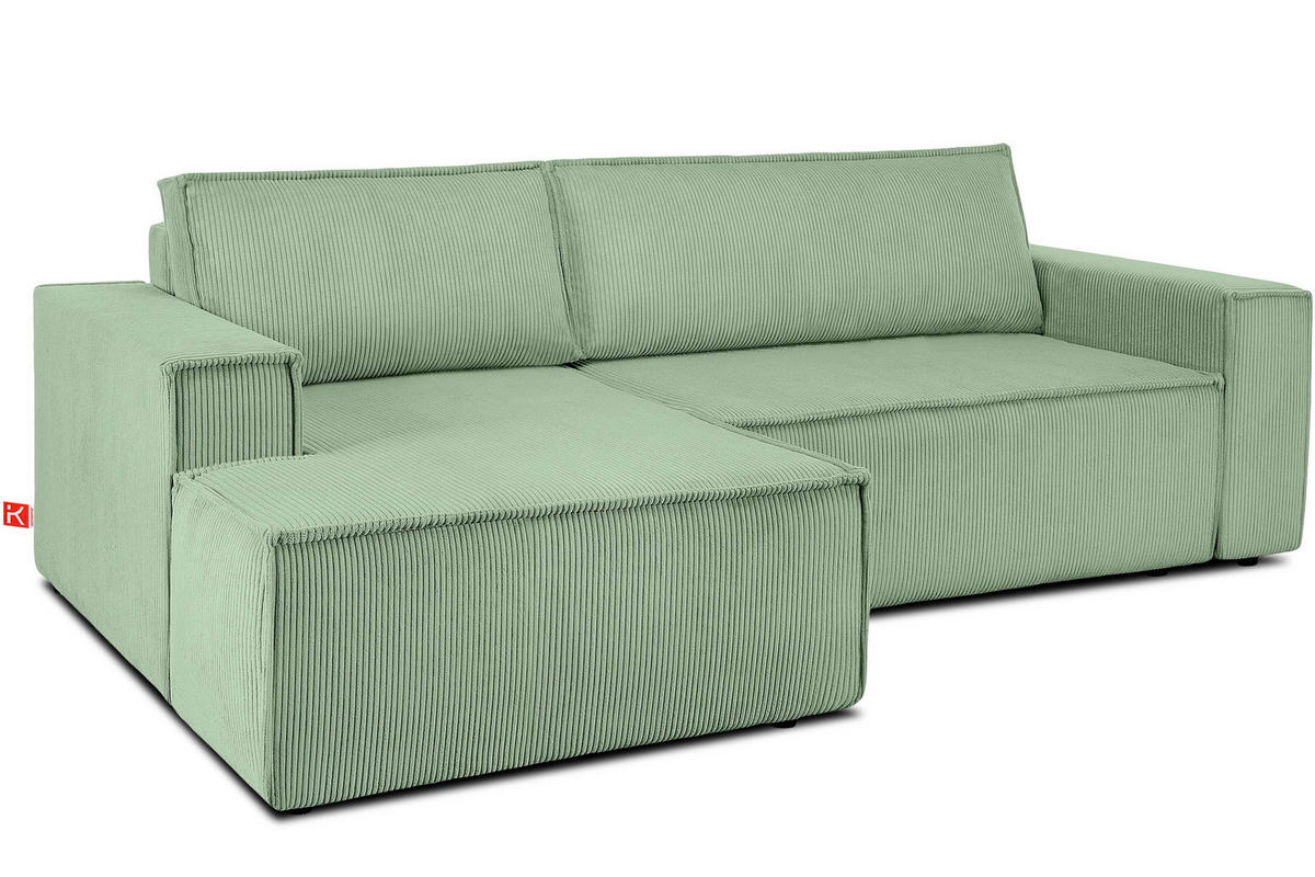 ECKSCHLAFSOFA-LINKS NAPI in Pet Friendly Cord-Stoff, mintfarben - Schwarz/Mintgrün, Textil (262/148cm) - KONSIMO®