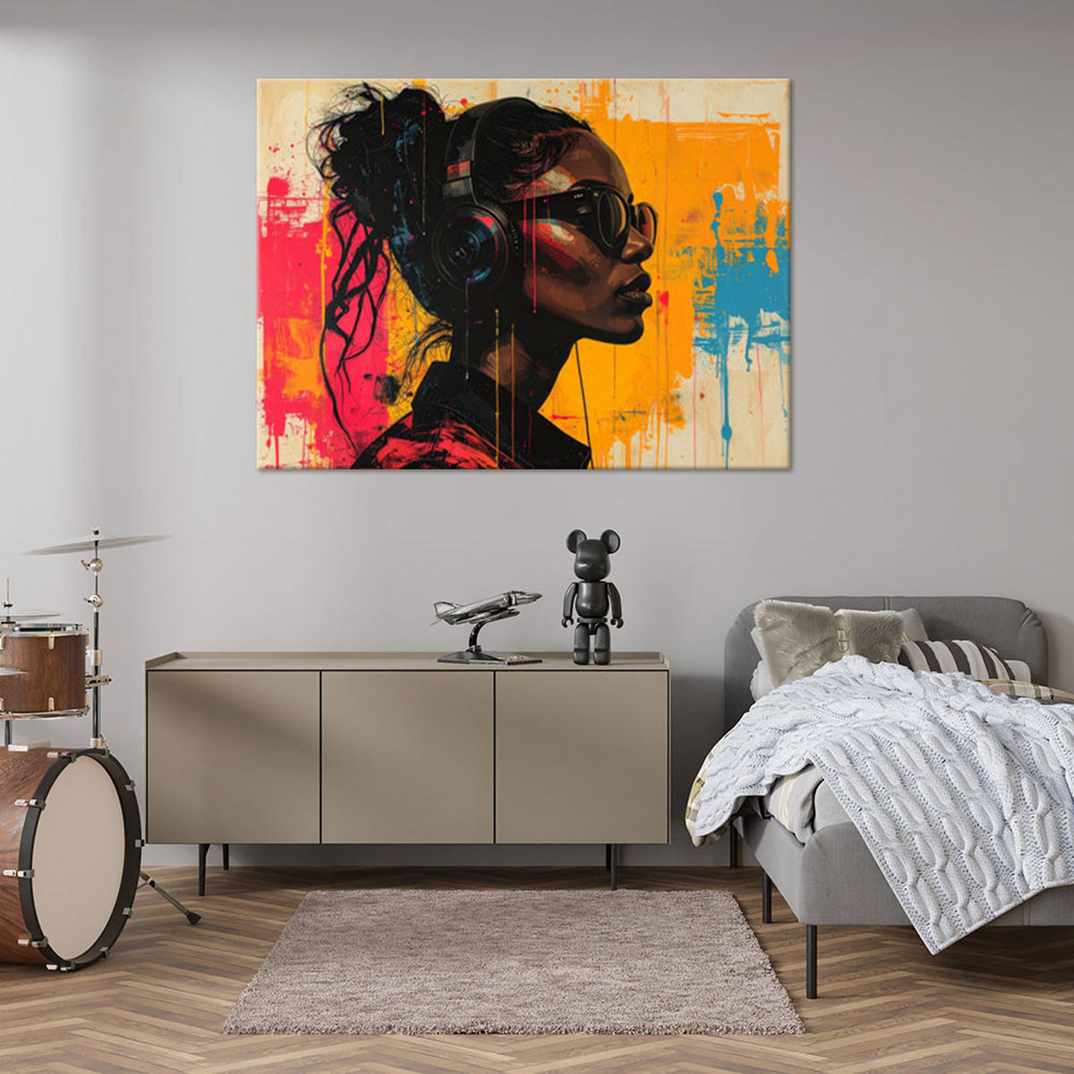 BILD auf Leinwand, Buntes Frauenporträt im modernen Look - Multicolor, Textil (120/80cm) - Feeby