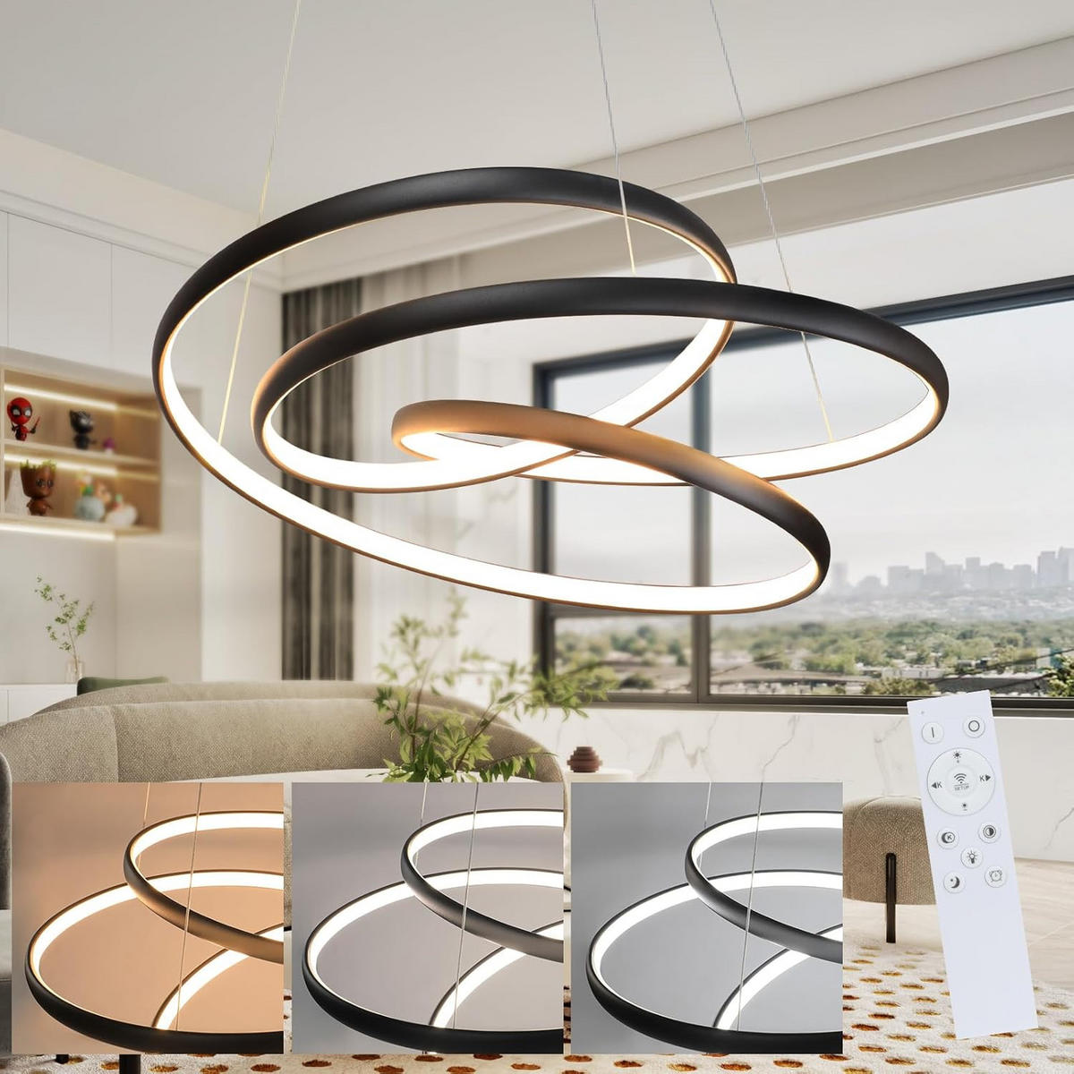 LED-PENDELLEUCHTE Thalindra 50/50/150 cm - Schwarz, Metall (50/50/150cm) - ZMH