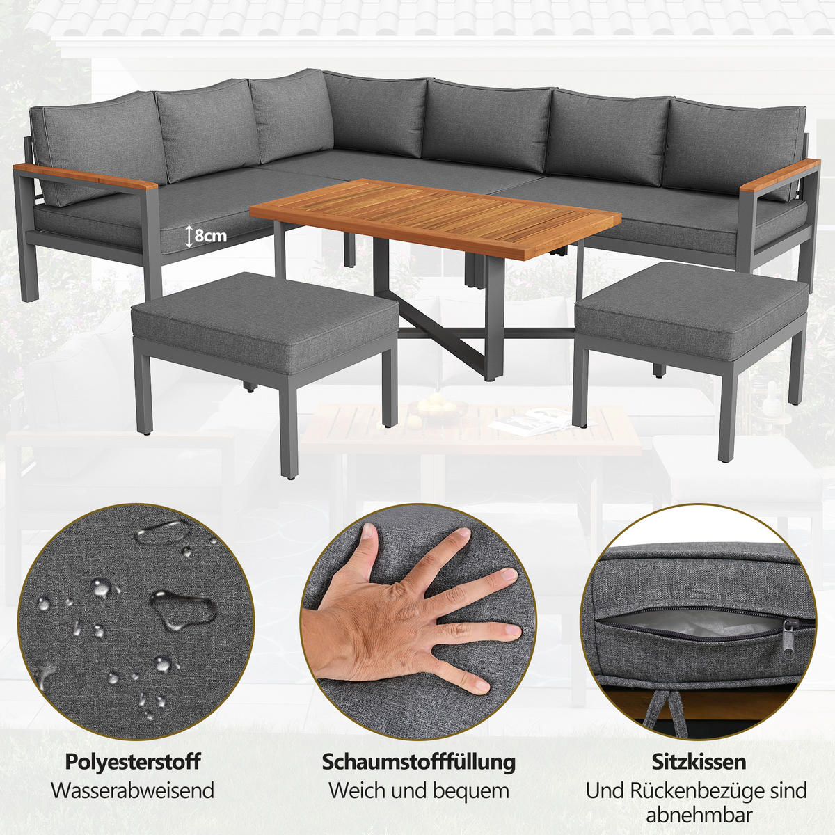 ESSGRUPPE 7-8 Personen Grau Mit Verzinktem Gestell - Dunkelgrau, Metall - FLIEKS