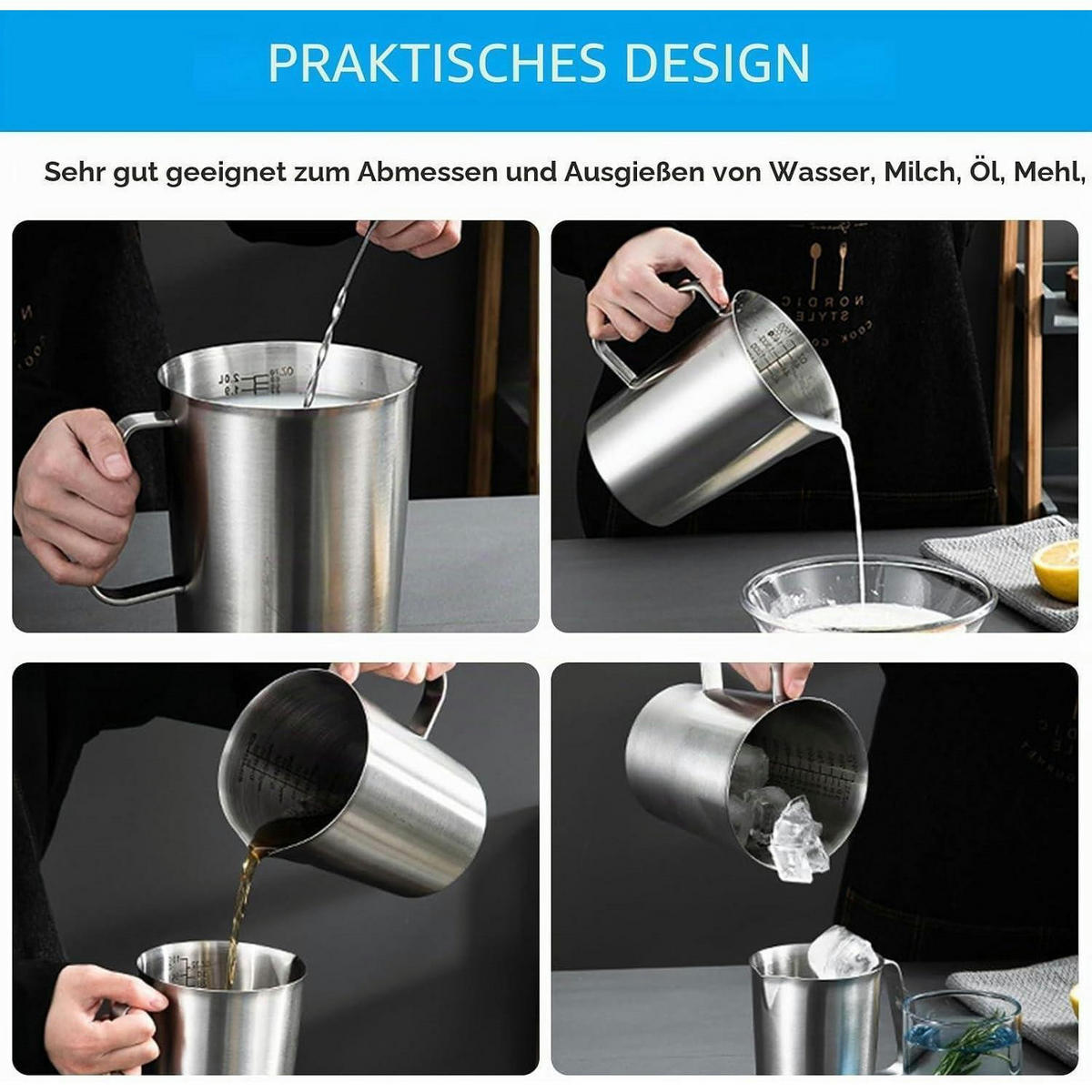 MESSBECHER 1L Edelstahl 2er Set - Silberfarben, Metall (1L)