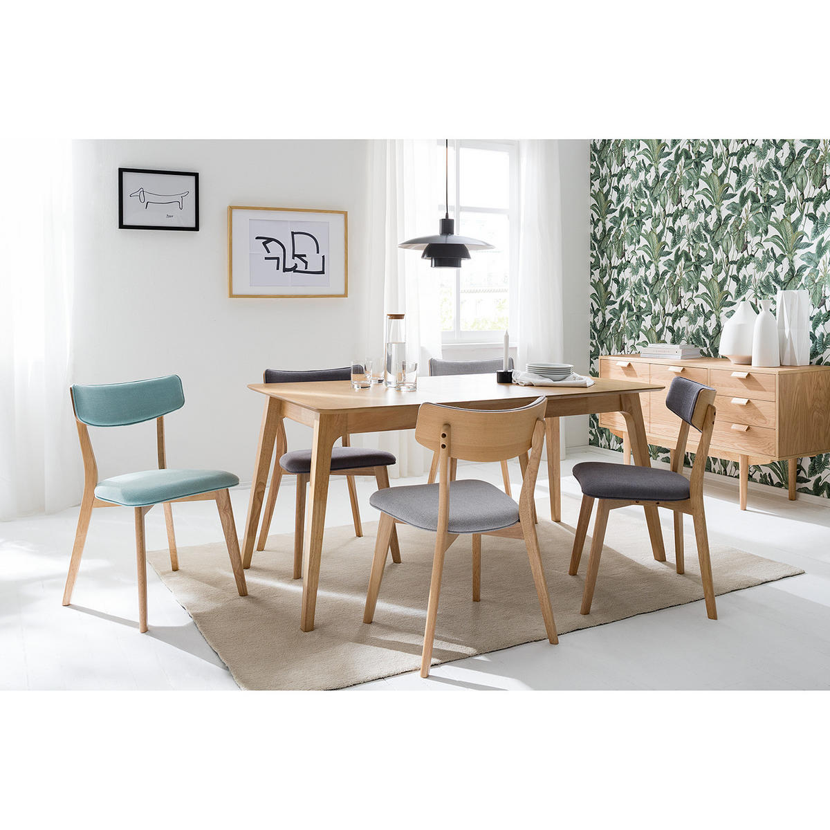 ESSTISCH - Gummibaum teilmassiv - Eichefarben, Holzwerkstoff (90/150/75cm) - home24