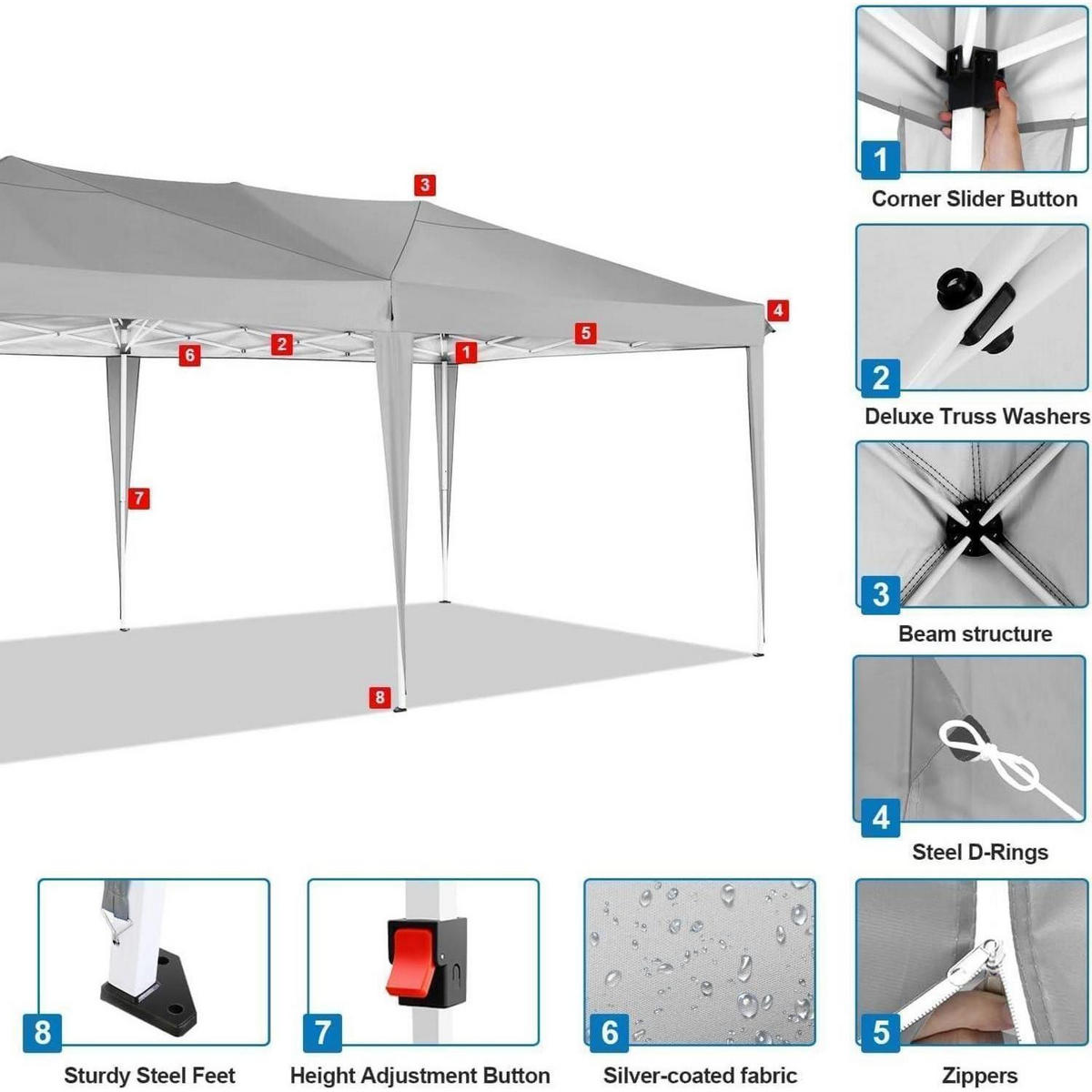 FALTPAVILLON 3 x 6 m Grau mit 6 Seitenteilen - Grau, Textil (300/275/600cm)