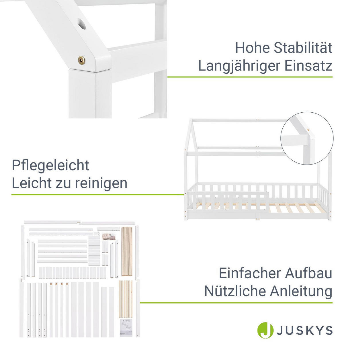 KINDERBETT Marli mit Matratze weiß 90x200 cm - Weiß, Holz (90/200cm) - Juskys