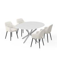 ESSTISCH-SET Loyd, Weiß/Grau, 120 x 120 cm mit 4 Esszimmerstühlen (Beige) - Weiß/Grau, Holzwerkstoff (120/76.5/120cm) - Vicco