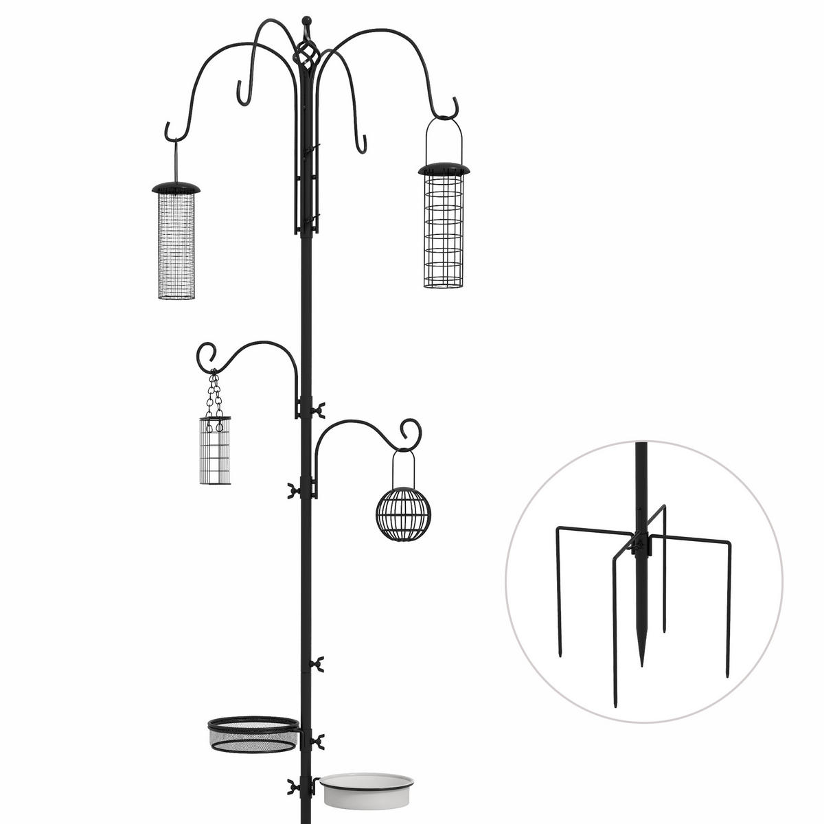VOGELFUTTERSTATION DE-17808 mit 4 Hänge-Futterhäuschen & 6 Haken Schwarz - Schwarz, Metall (58/226/58cm) - ComfortXL