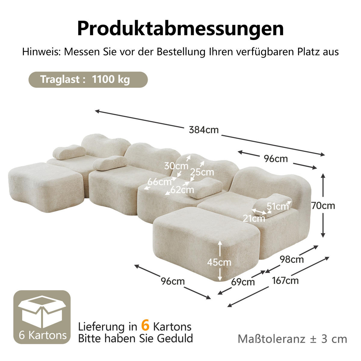 WOHNLANDSCHAFT DE-34348 4-Sitzer mit 2 Ottomans Beige - Beige, Textil (167/70/384cm) - ComfortXL