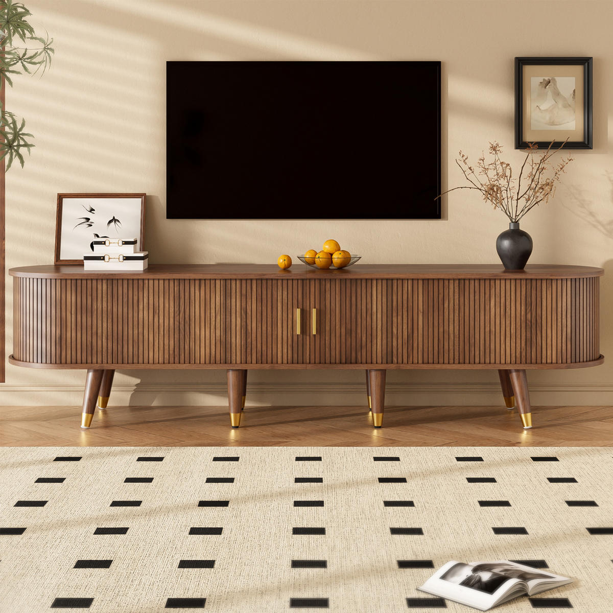 TV-ELEMENT mit Stauraum, 2 Schubladen und 2 Türen, Wohnzimmermöbel, Landhausstil - Braun, Holz/Holzwerkstoff (38/45/175cm) - GENKI LIVING