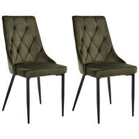 ESSZIMMERSTUHL 2er-Set Olivgrün Avenir - Schwarz/Grün, Textil (49/95/60cm) - Beliani