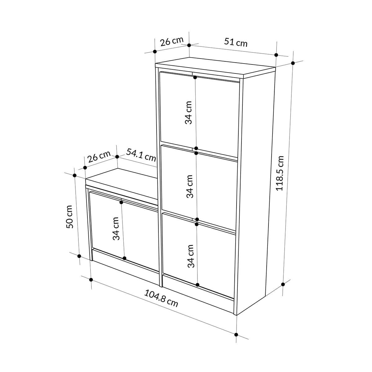 SCHUHSCHRANK 4 Türen L105 cm - Dude - Weiß, Holzwerkstoff (26/118.5/105cm) - Calicosy