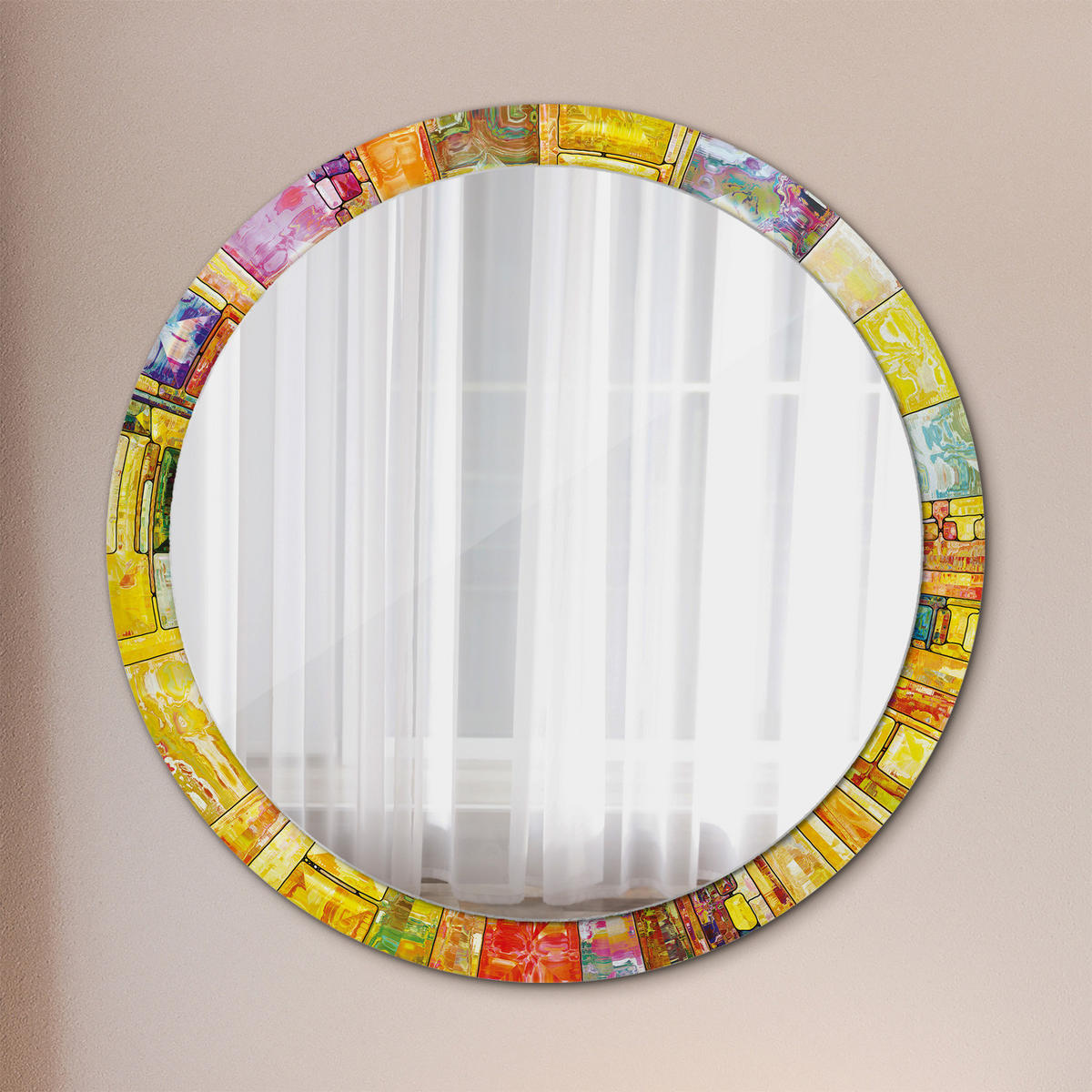 SPIEGEL Ø100 cm Rund mit Aufdruck - Gelb/Multicolor, Glas (100/100/0.4cm) - TULUP
