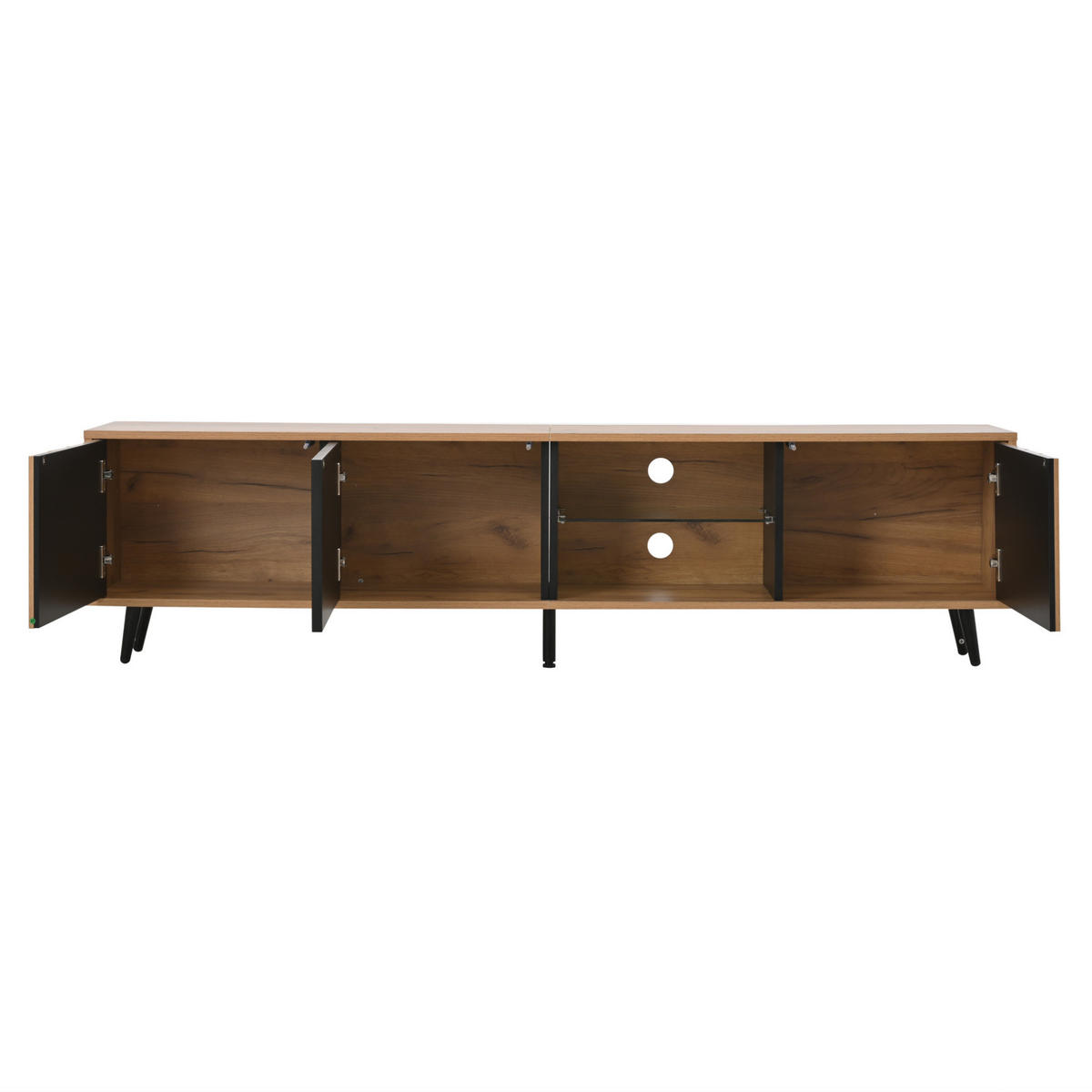 TV-LOWBOARD 175/31,5/45 cm Natur/Schwarz aus Spanplatte mit 3 Türen - Hellbraun, Holzwerkstoff (175/45/31.5cm) - OKWISH