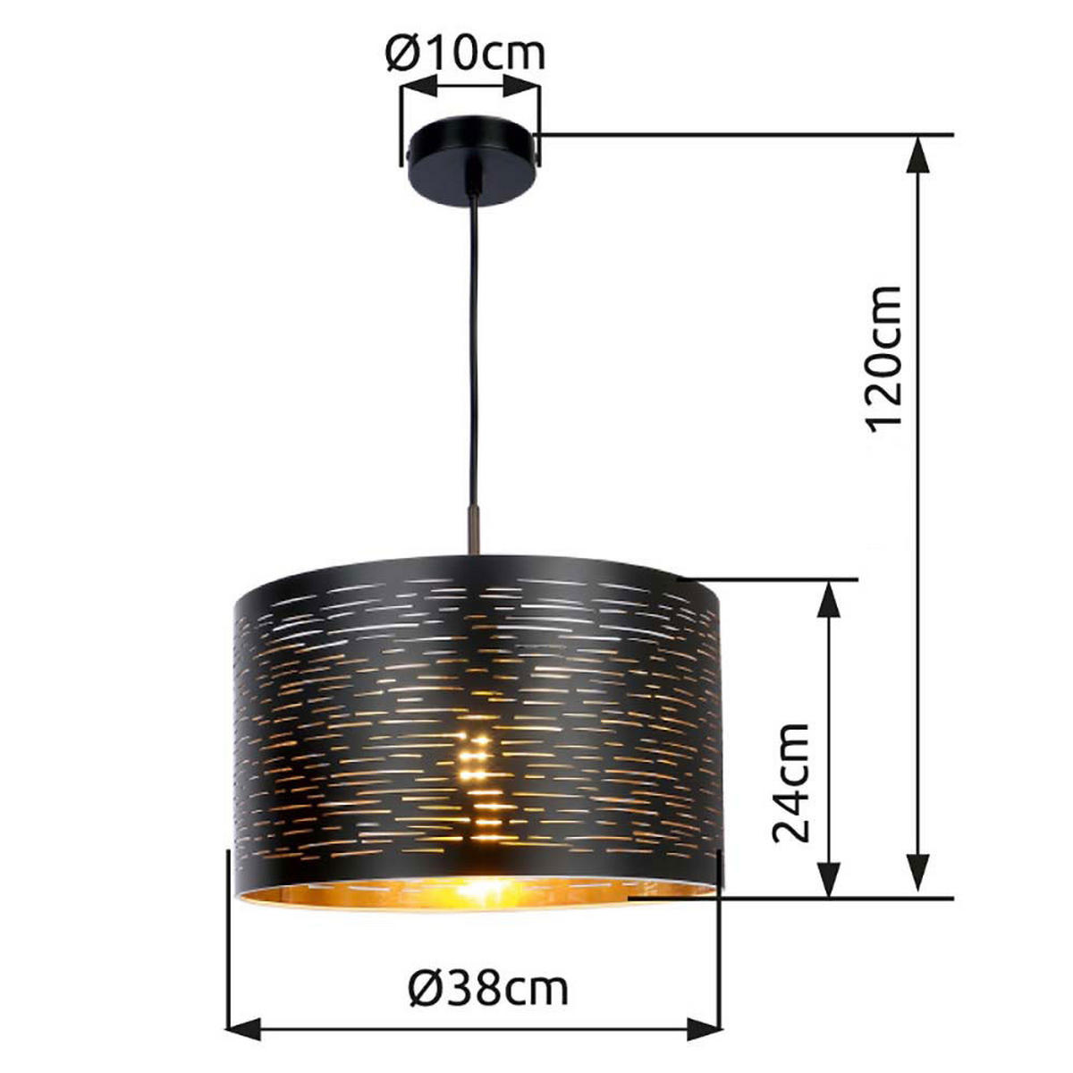 LED HÄNGELEUCHTE TUNNO Schwarz Gold - Schwarz, Metall (38/38/120cm) - Globo Lighting