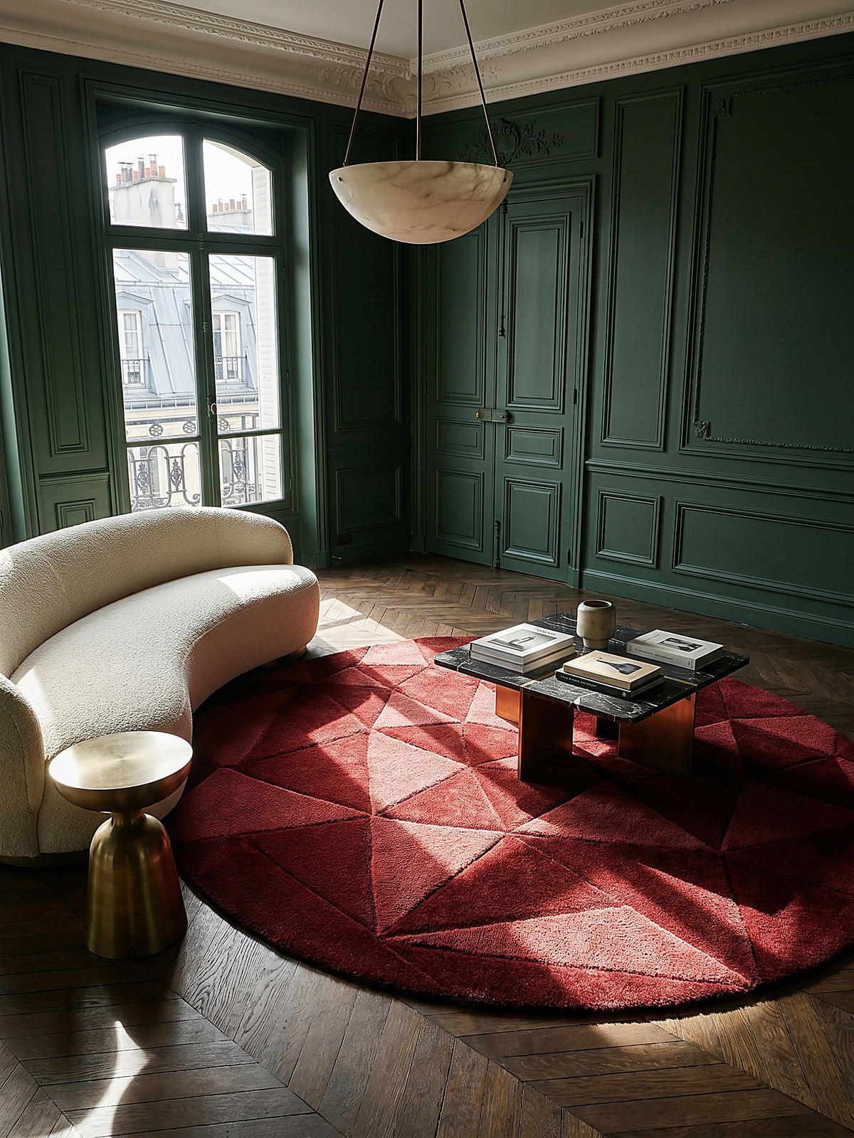 TEPPICH aus Wolle DEBEN mit Geo-Dessin in Rot 160 cm rund - Rot, Textil (160/160cm) - KADIMA DESIGN