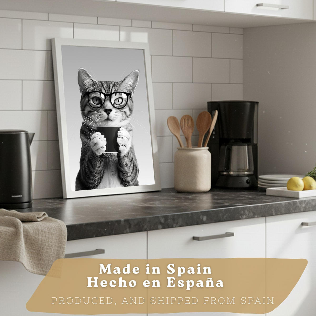 PLAKAT Sada 4 Byn Animals A4 Bílý rám - bílá, papír (29.7/1/21cm) - Nacnic