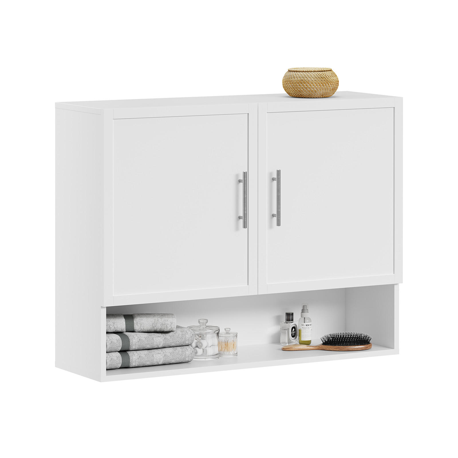 HÄNGESCHRANK mit offenen Regal und zwei Türen Weiß 90x28,8x70cm - Weiß, Holzwerkstoff (90/28.5/70cm) - SoBuy