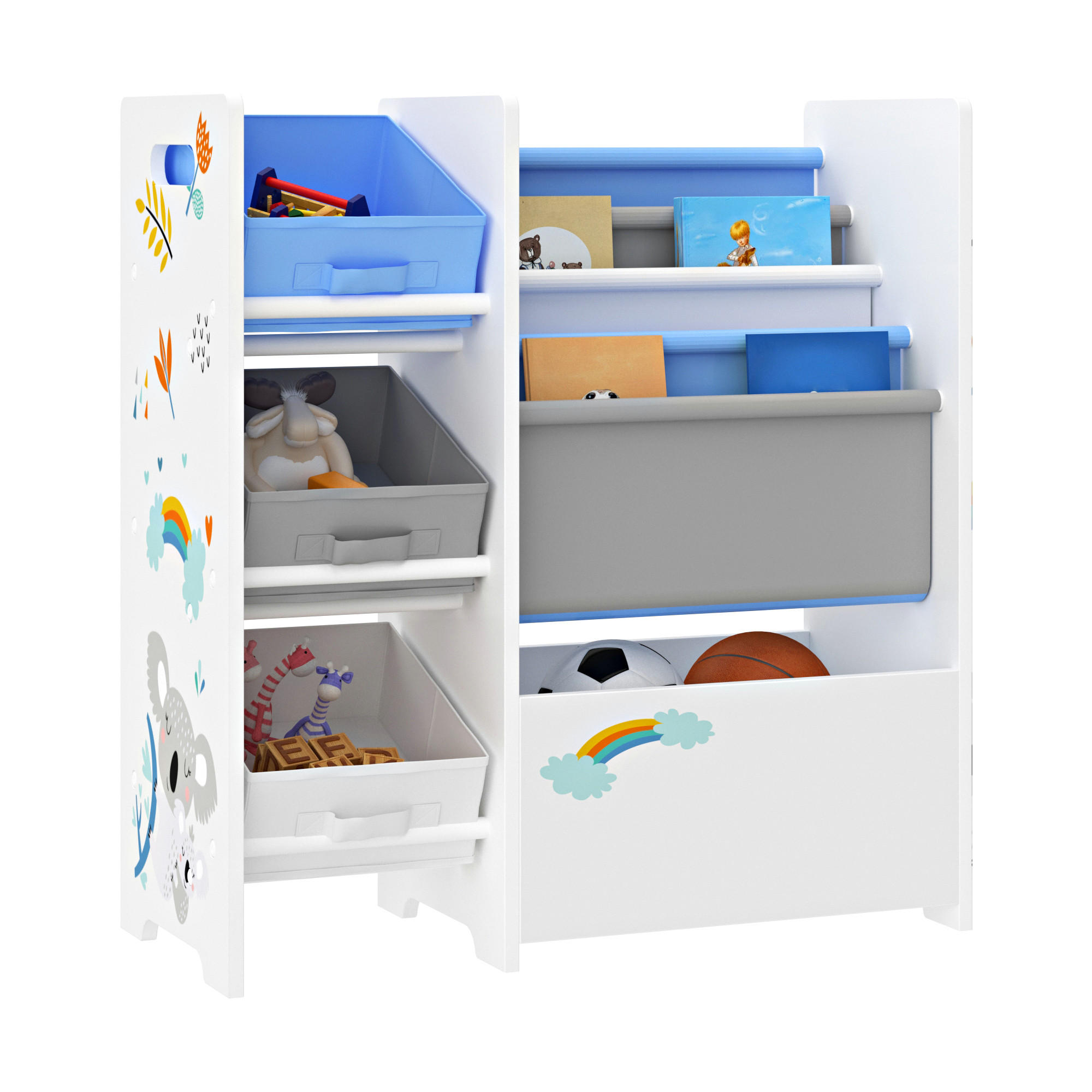 KINDERREGAL Vimianzo - Blau/Weiß, Holzwerkstoff/Textil (65/60/30cm) - [en.casa]