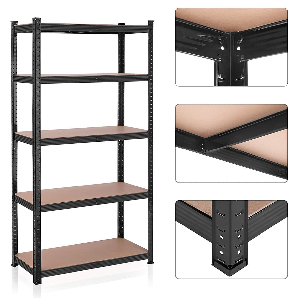 SCHWERLASTREGAL mit 5 verstellbaren Ebenen - H200 cm - Schwarz, Holzwerkstoff (50/200/6cm) - Calicosy