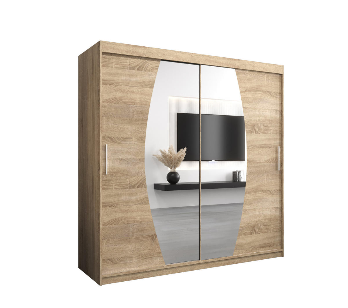SCHWEBETÜRENSCHRANK 200/200/62 2-türig - Silberfarben/Sonoma Eiche, Holz/Kunststoff (200/200/62cm) - MÖBEL KRYSPOL