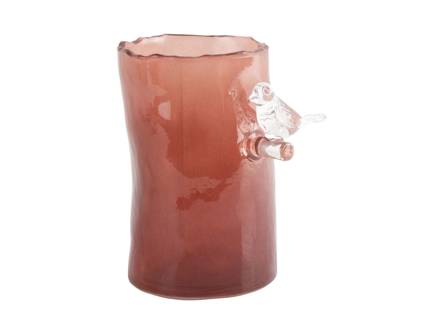 VASE Bird On Branch 9/9/15 cm - Rot, Glas (9.5/15cm) - Present Time