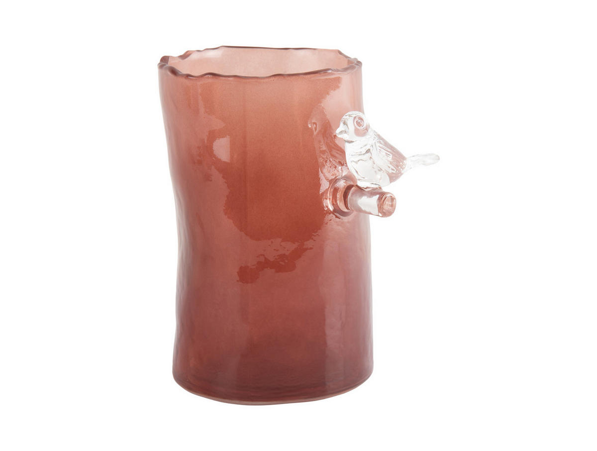 VASE Bird On Branch 9/9/15 cm - Rot, Glas (9.5/15cm) - Present Time