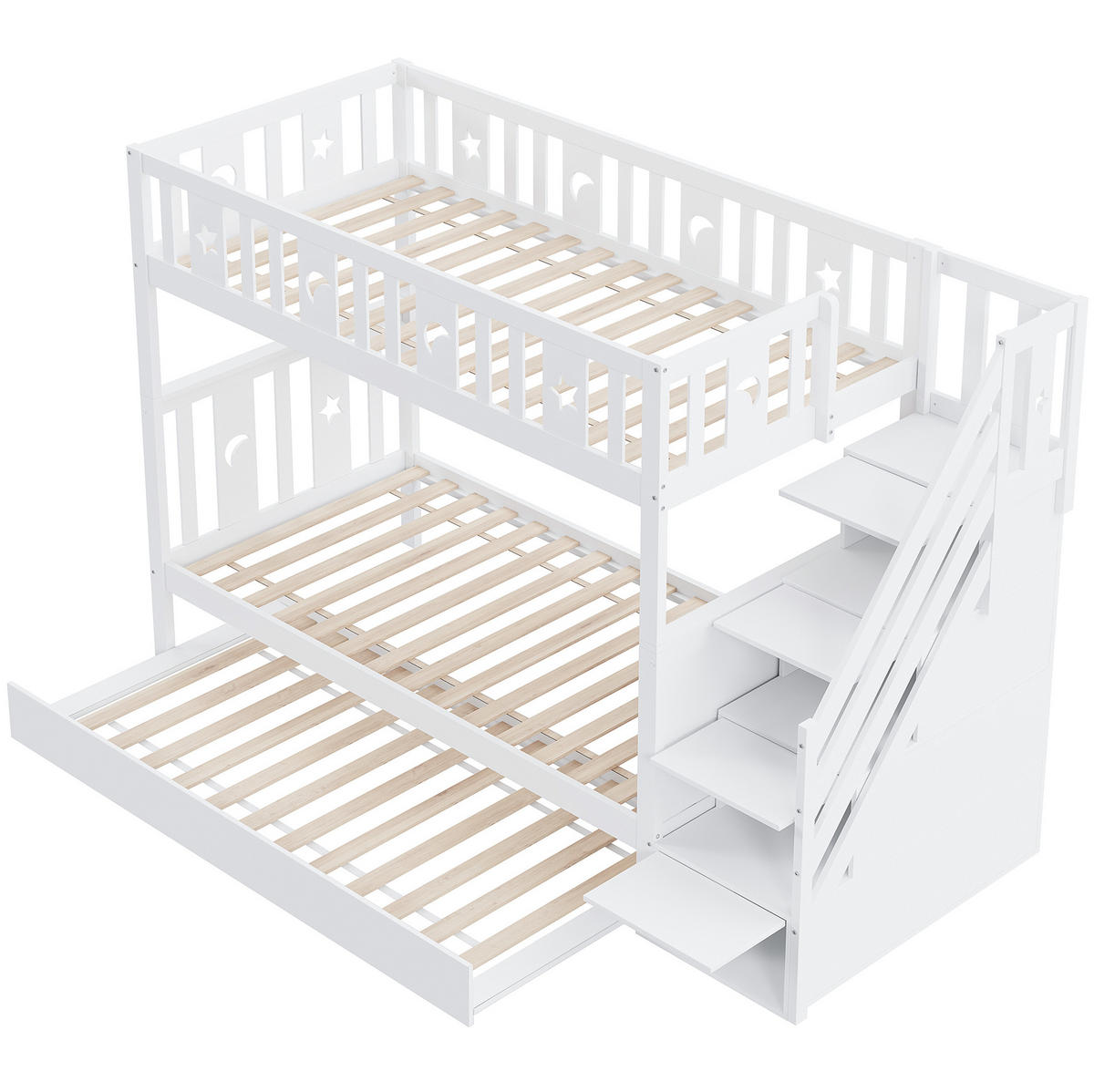 ETAGENBETT Kinder 90/200 cm Weiß mit Ausziehbett und Stauraum - Weiß, Holz (90/200cm) - MIVRAY
