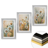 WANDBILDER 3er Set - 20x30 cm Silberner Rahmen - Löwenzahnblüten, pastellfarbene Gräser - Silberfarben, Kunststoff (20/30cm) - ArtPrintCave