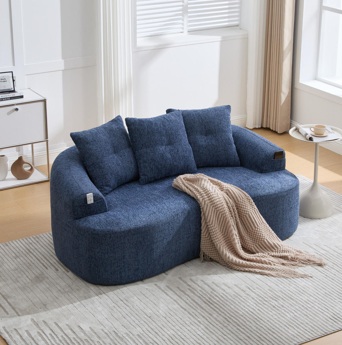 SOFA 2-Sitzer 164 cm Chenille Blau - Blau, Holzwerkstoff (164/60/92cm) - Meubliv