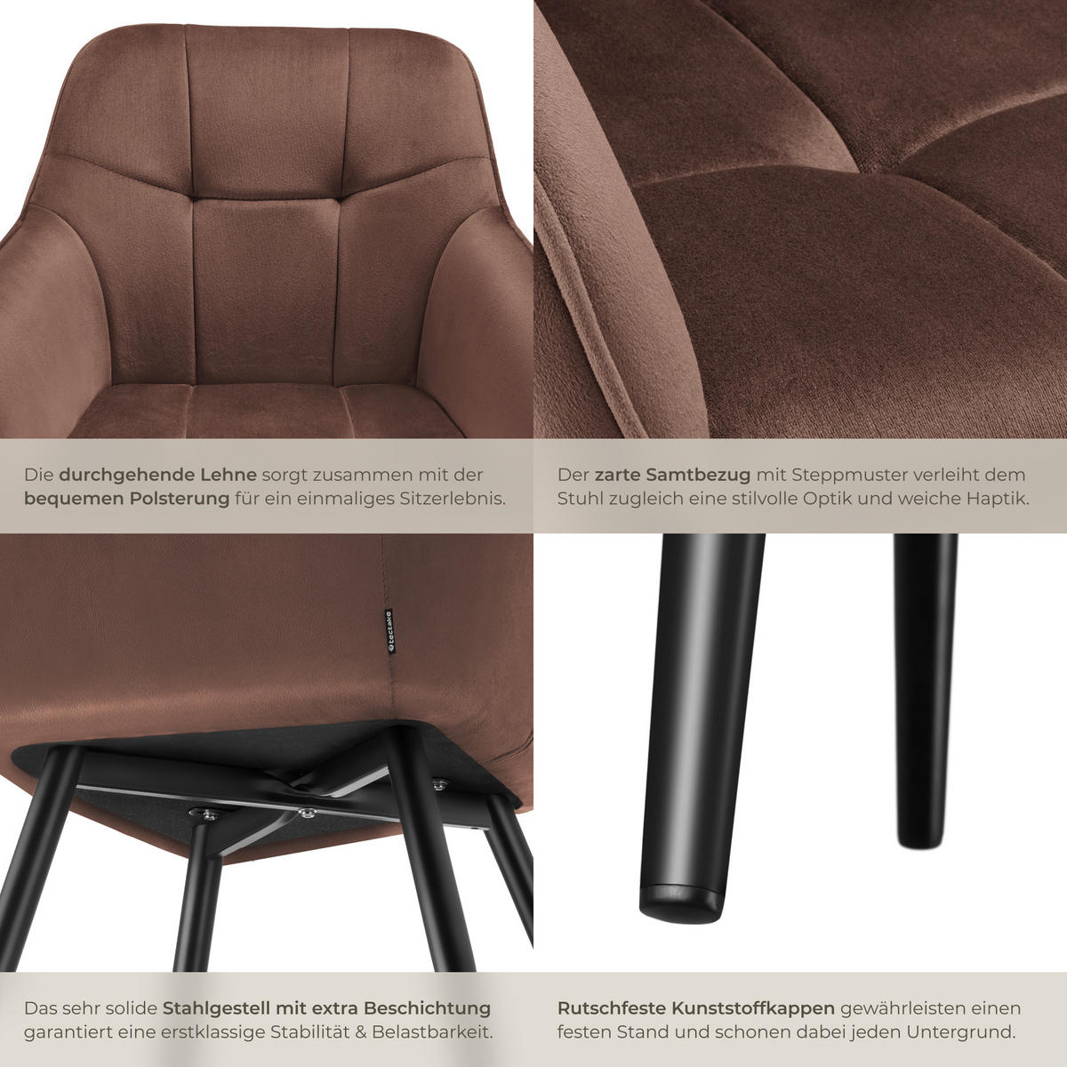 ESSZIMMERSTUHL 2er Set Marilyn 58 x 62 x 82 cm braun/schwarz - Schwarz/Braun, Kunststoff (58/82/62cm) - tectake