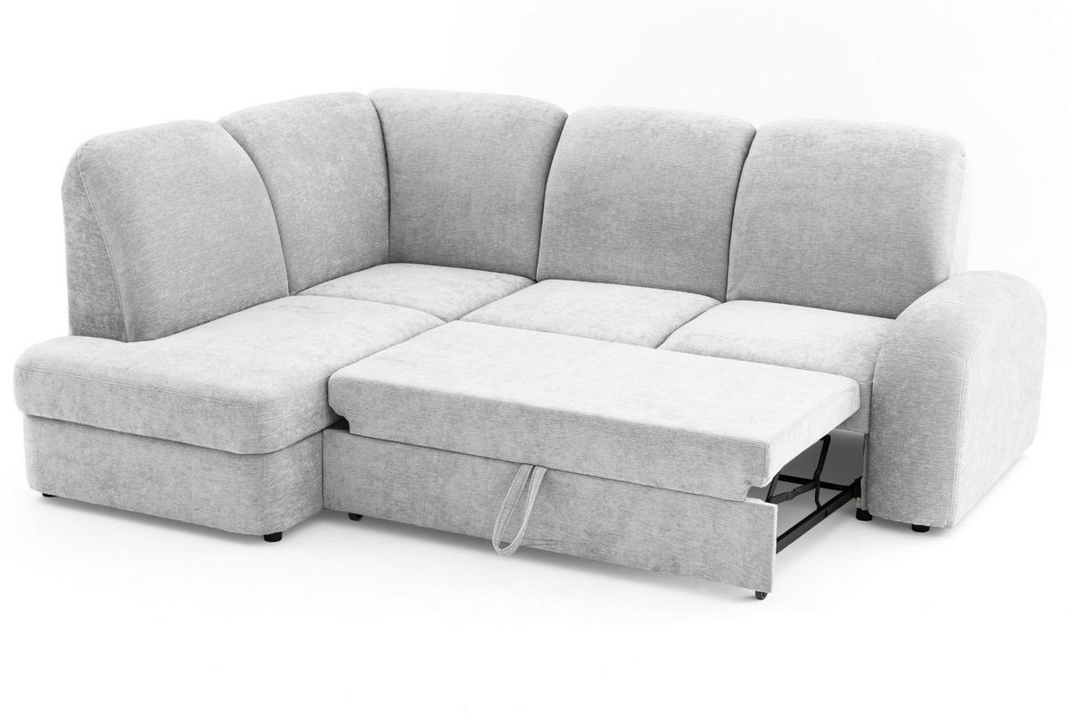 ECKSOFA VIBE L Links mit Schlaffunktion 129x205 Chenille Hellgrau - Hellgrau/Schwarz, Holz/Kunststoff (186/250cm) - Muffo