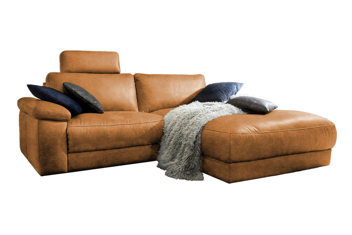 ECKSOFA MOTORISCH. RELAXFUNKTION LOLA Rotbraun Leder - Rotbraun/Schwarz, Leder (233/178cm) - KAWOLA
