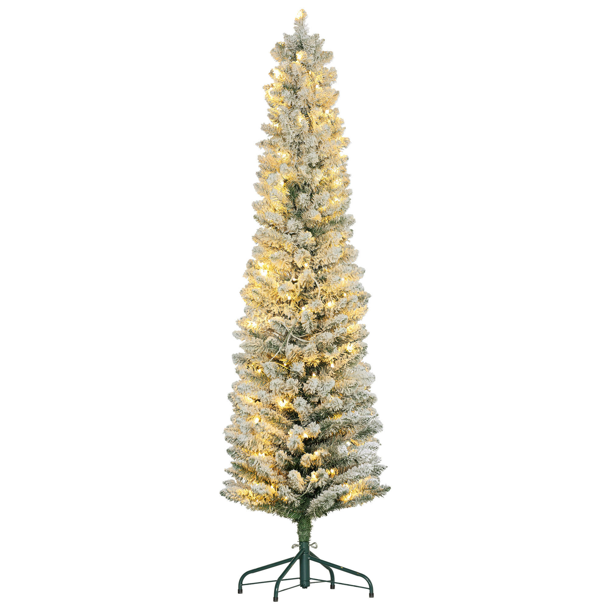 KÜNSTLICHER Weihnachtsbaum, 180 cm Christbaum mit 150 LED-Lichten flammhemmend - Weiß/Grün, Kunststoff/Metall (180cm) - HOMCOM