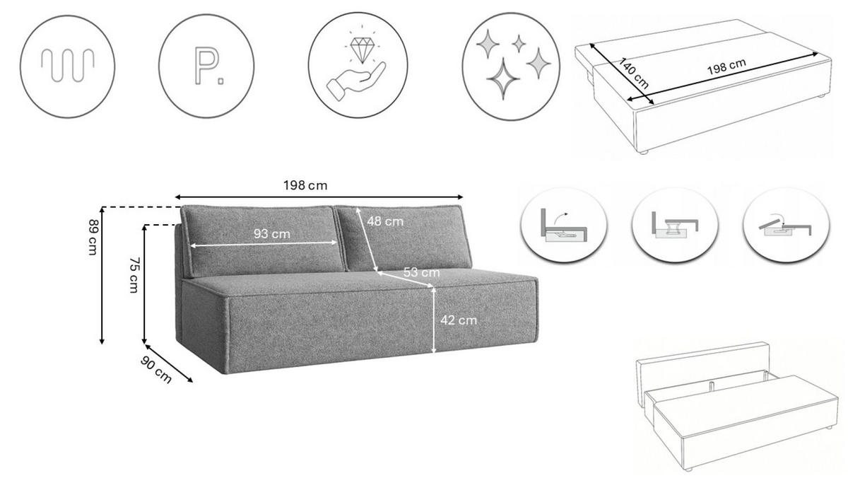 SCHLAFSOFA Mit Bettkasten DUO Stoff Verita Grau - Grau, Holz/Kunststoff (198/89/90cm) - Kaiser Möbel
