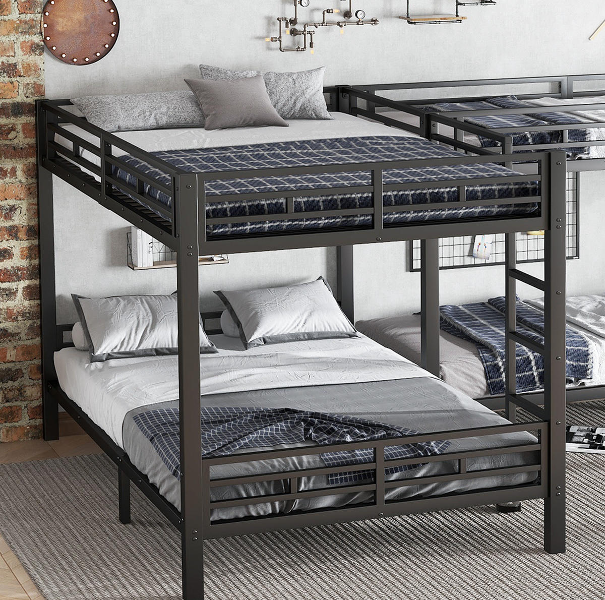 ETAGENBETT 90/200 cm und 140/200 cm Schwarz aus Eisen mit stabilen Lattenrost - Schwarz, Metall (90/200cm) - OKWISH