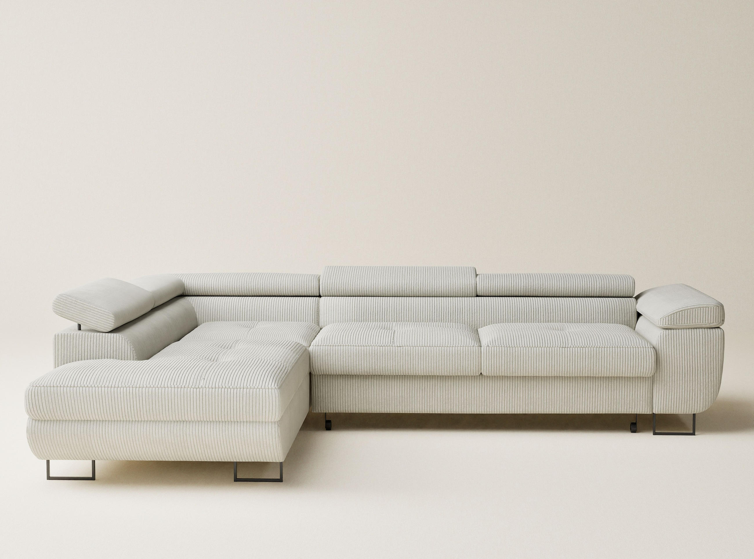 ECKSOFA MIT SCHLAFFUNKTION Concord Creme Samtstoff - Creme/Schwarz, Holz/Holzwerkstoff (203/277cm) - Maison de Reve