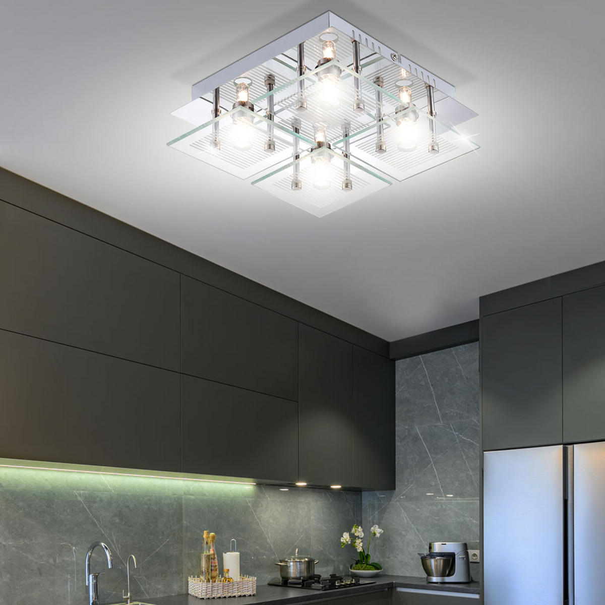 DECKENLEUCHTE GILMA Chrom Silber - Silberfarben, Glas (21/21/7cm) - Globo Lighting