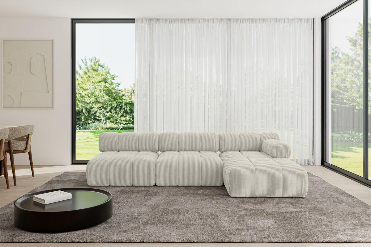 ECKSOFA modulares Sofa Razon-L2 - 285x160x70 cm Creme Cord - Hellgrau/Creme, Holzwerkstoff/Textil (285/160cm) - ALTDECOR